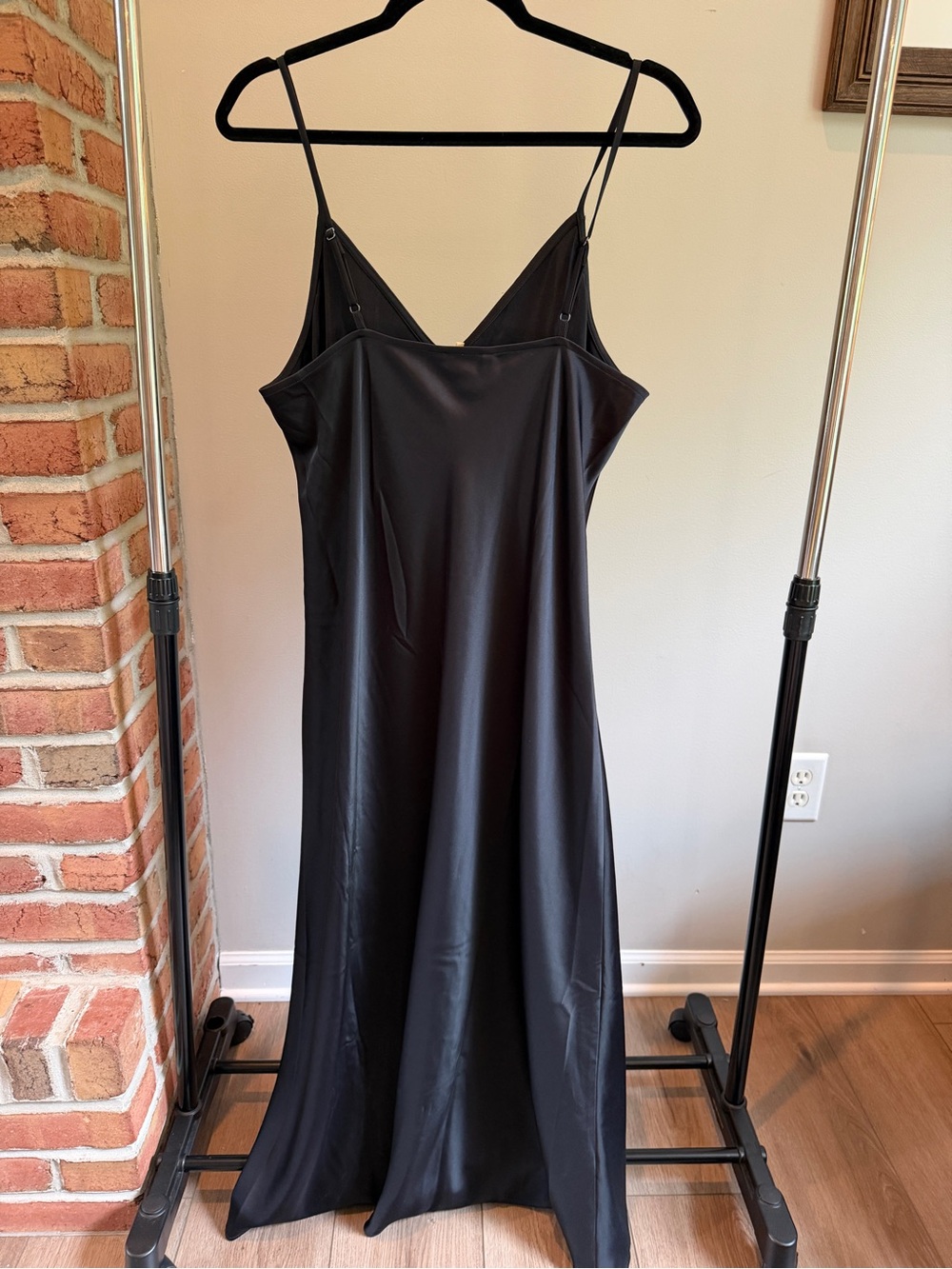 NWT Satin Slip Dress with Side Button Detail - Black - Picture 7 of 9